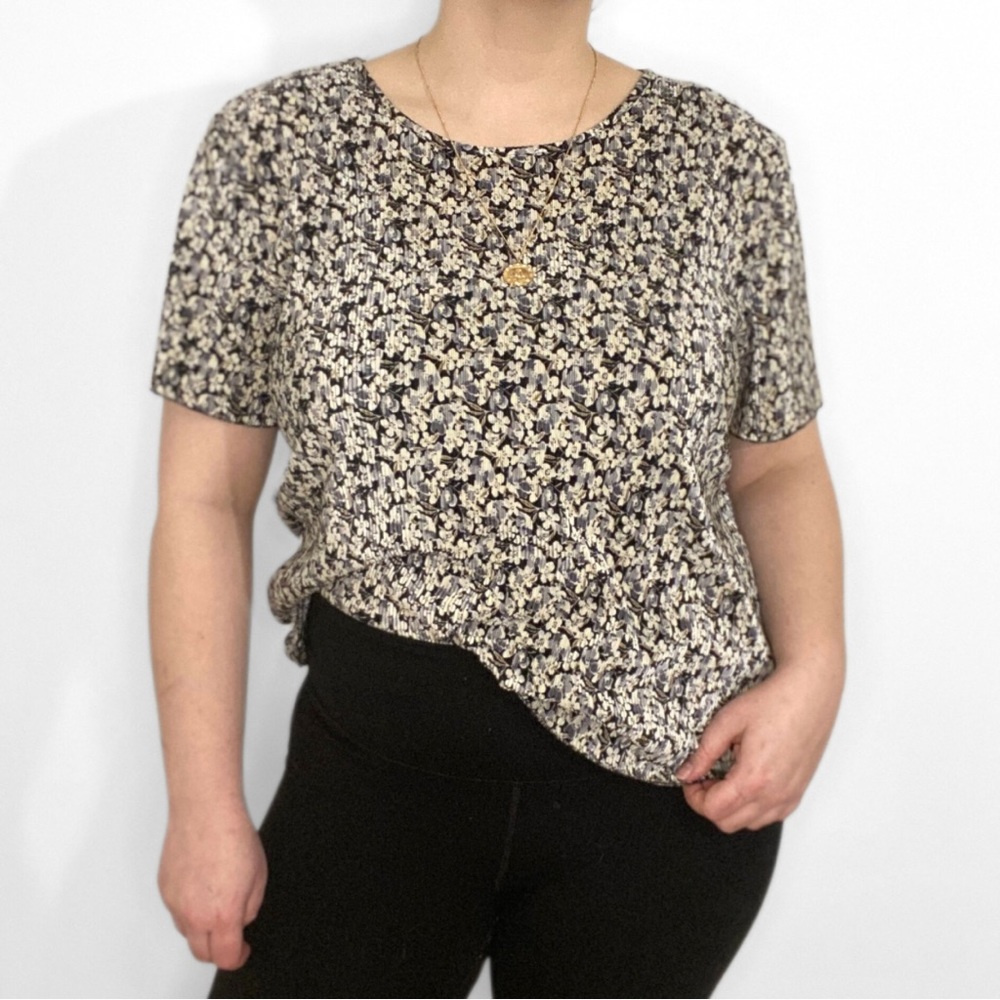 Vintage | Floral Accordion Pleated Blouse